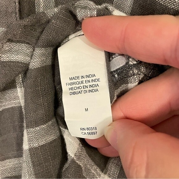 Lucky Brand Brown Plaid Button Down Boyfriend Top Blouse With Tie Back Size M - Picture 12 of 14